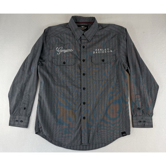 Harley Davidson Button Down Shirt Mechanic‎ Casual Large Shirt Gray Embroidered - Picture 1 of 13